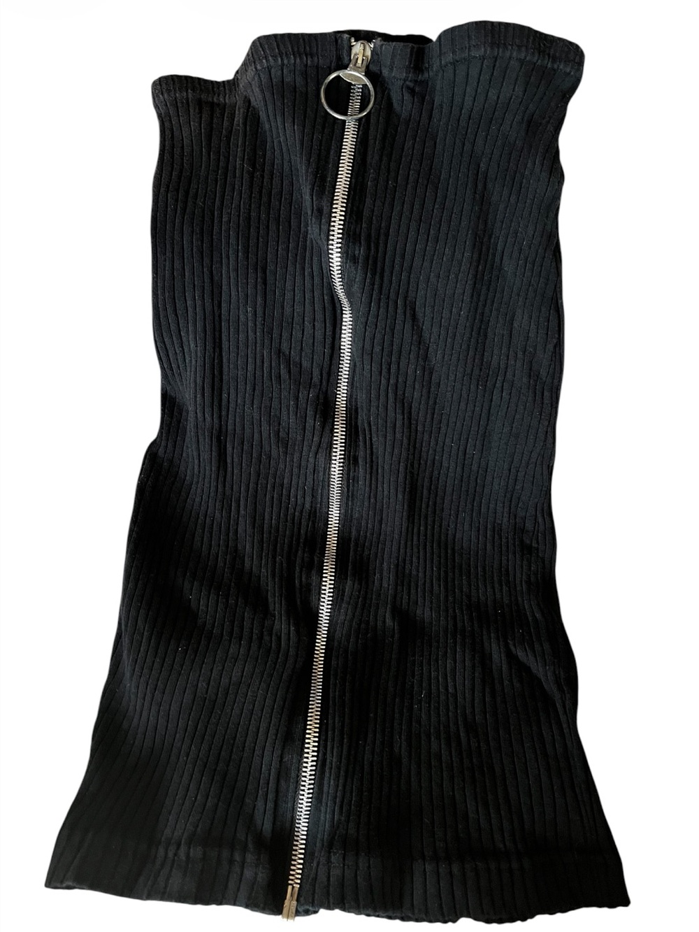Vintage 1980’s Black Ribbed Zip-Front Women’s Stretchy Pencil Skirt size S